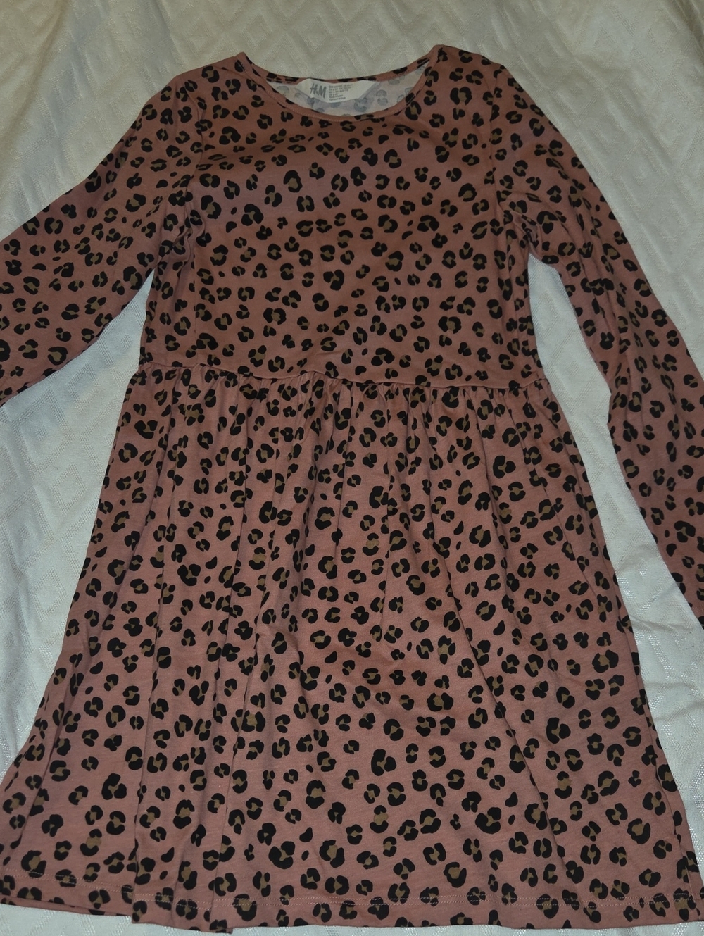 H&M Girls' Mauve Pink Leopard Print Long Sleeve Dress